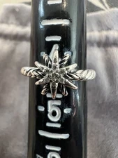 David Yurman Sterling Silver 0.10 cwt  Diamond Amethyst Starburst Ring