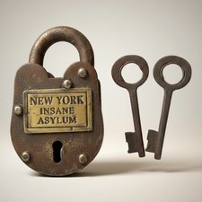 New York Insane Asylum Cast Iron Lock & Keys &mdash; 2.5" x 1.5"