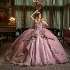 Ball Gown Quinceanera Dresses for Girl Off the Shoulder Appliques Sweep Train