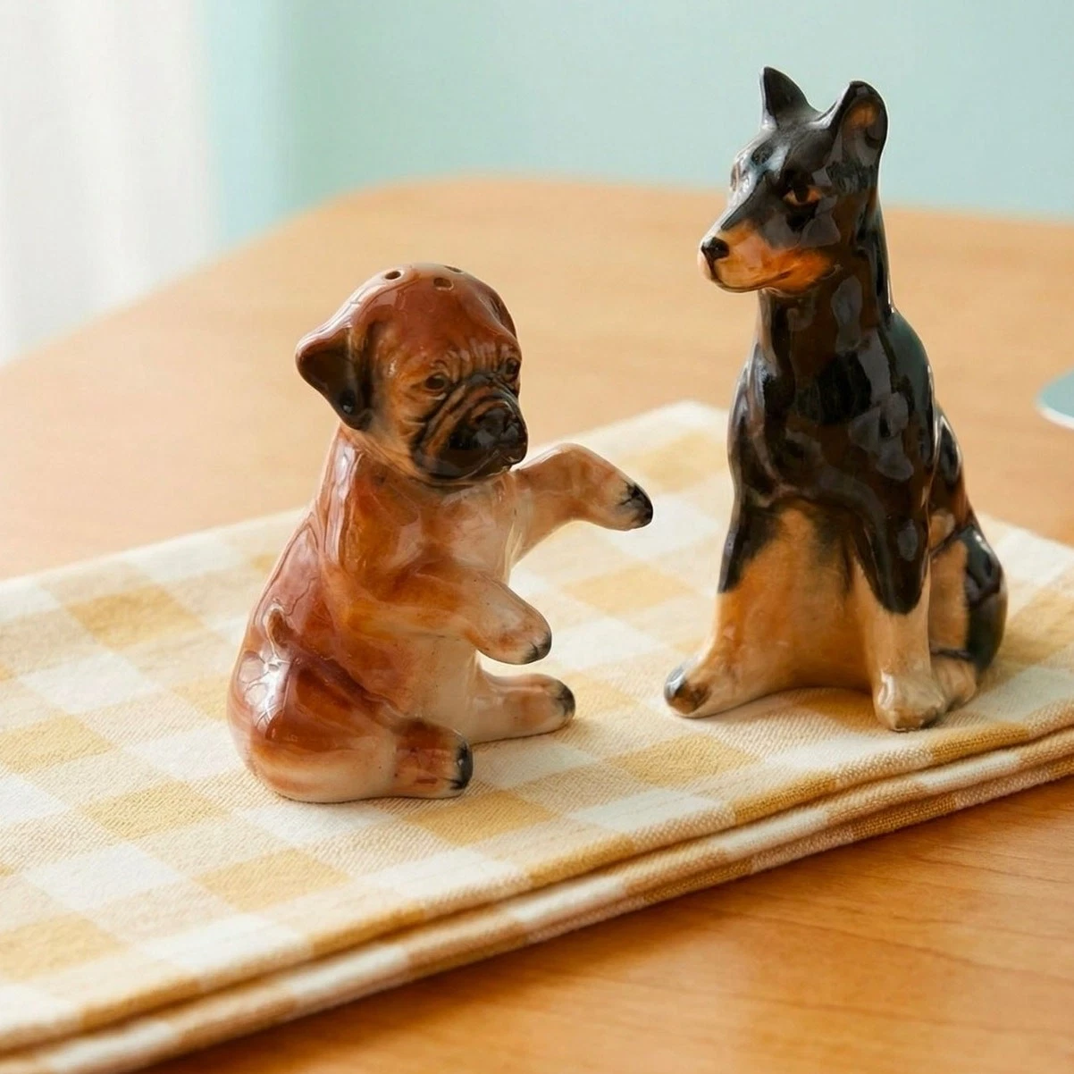 Vintage 1950s Made in Japan Dog Salt Pepper Shakers Doberman Pug MCM