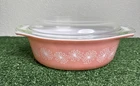Vintage Pyrex Pink Daisy 043 1.5 QT Baking Dish Oval Casserole 1 1/2 Qt With Lid