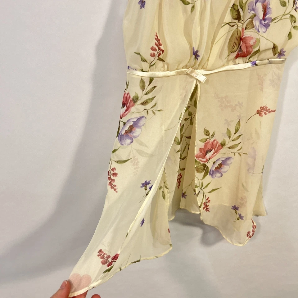 Top Babydoll Vintage Floral Transparente Crema Satinado Borde Fairycore Romántico Y2K S Foto 2 de 4