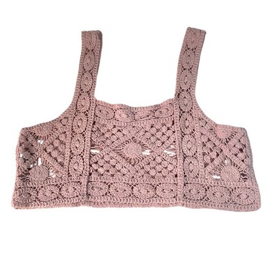 Miss Selfie Pink Crochet Crop Top Tank Large Cotton Boho Festival Summer Beach