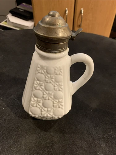 Antique Milk Glass Syrup Pitcher