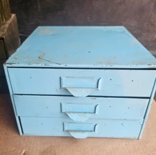 Vtg Metal Tool Chest 3 Drawer LYON Parts Bin Blue 13x11.5"X8" Stackable.
