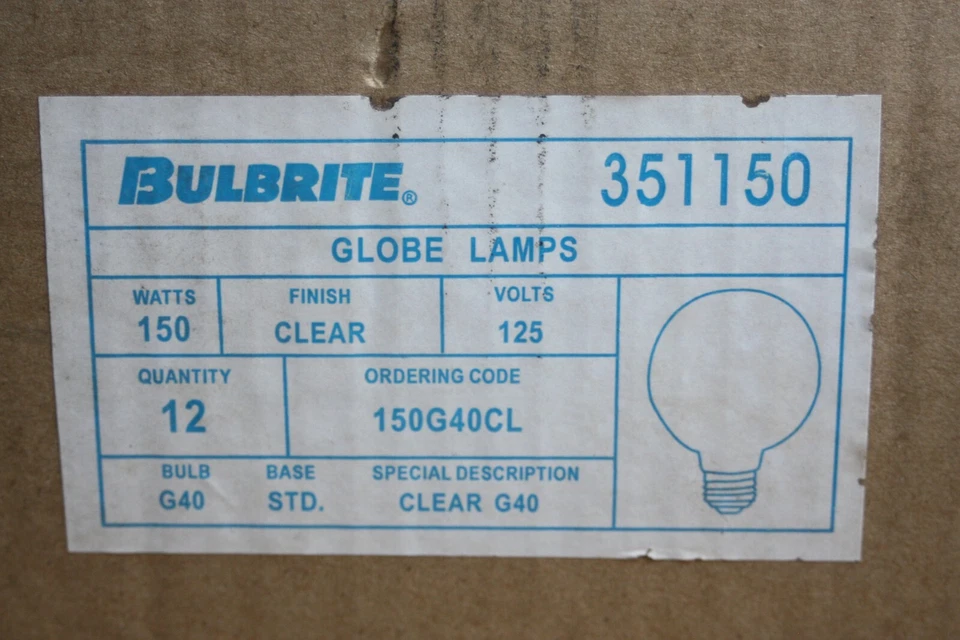 12X Bulbrite 150G40CL 150W G40 Globe 125V Medium Base Light Bulb, Clear 351150 - Image 4 of 4