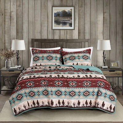 Chezmoi Collection Dune Southwestern Cowboys Microfiber Bedspread Quilt Set