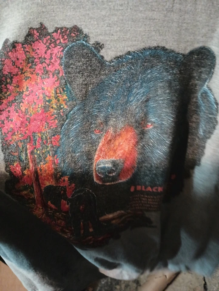 Sudadera Vintage Años 90 Estampado Animal Oso Negro Cuello Redondo Gris Vida Salvaje Grande Foto 4 de 4
