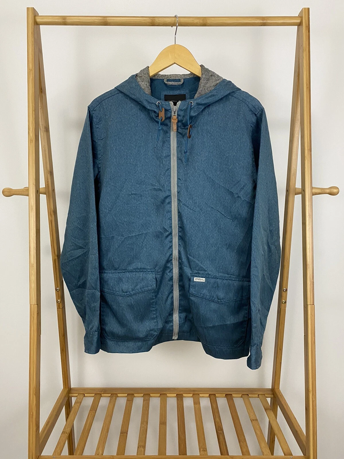 O'neills Men's Waterproof Full Zip Hooded Windbreaker Turquoise Jacket Size S