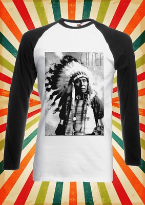 Indians Chief Indianer Männer Damen Langarm Baseball T-Shirt 479