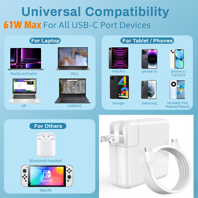 61W USB C Type C AC Adapter Charger For MacBook Pro13''2017 2018 2019 A1708 A1718