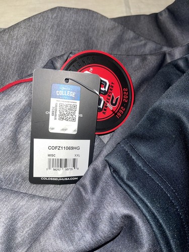 Pullover uomo Colosseum Athletics Wisconsin Badgers grigio e rosso cerniera 1/4 XL - Foto 3 di 5