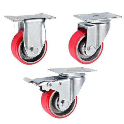 Non Marking Iron Core Polyurethane Lock Caster Wheels Industrial Heavy Duty Red