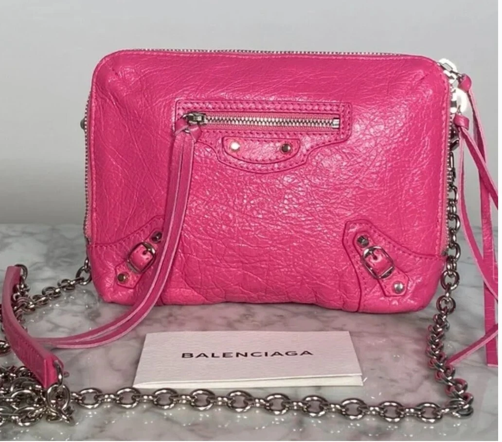 Balenciaga XS Pink Rose Flamingo Classic Reporter Bag Crossbody Clutch NWT  $1290