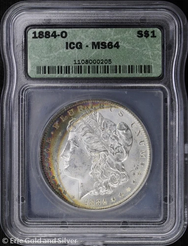 1884-O $1 Morgan Silver Dollar ICG MS 64 | Rainbow Crescent Monster Toned