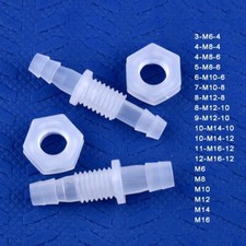 Plastic Bulkhead Connector Straight Barbed Threaded Fitting & Nut Inlet Outlet
