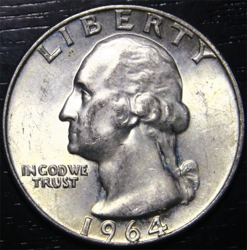 1964 D Washington Quarter 25c US Coin 90% Silver Denver Mint BU