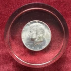 Vtg 1964 JFK Kennedy Half Dollar Lucite Paperweight 90% Silver US MINT Coin NO/R