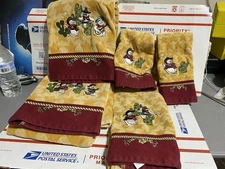 rare St Nicholas Square towel set western cowboy  snowman Country Christmas