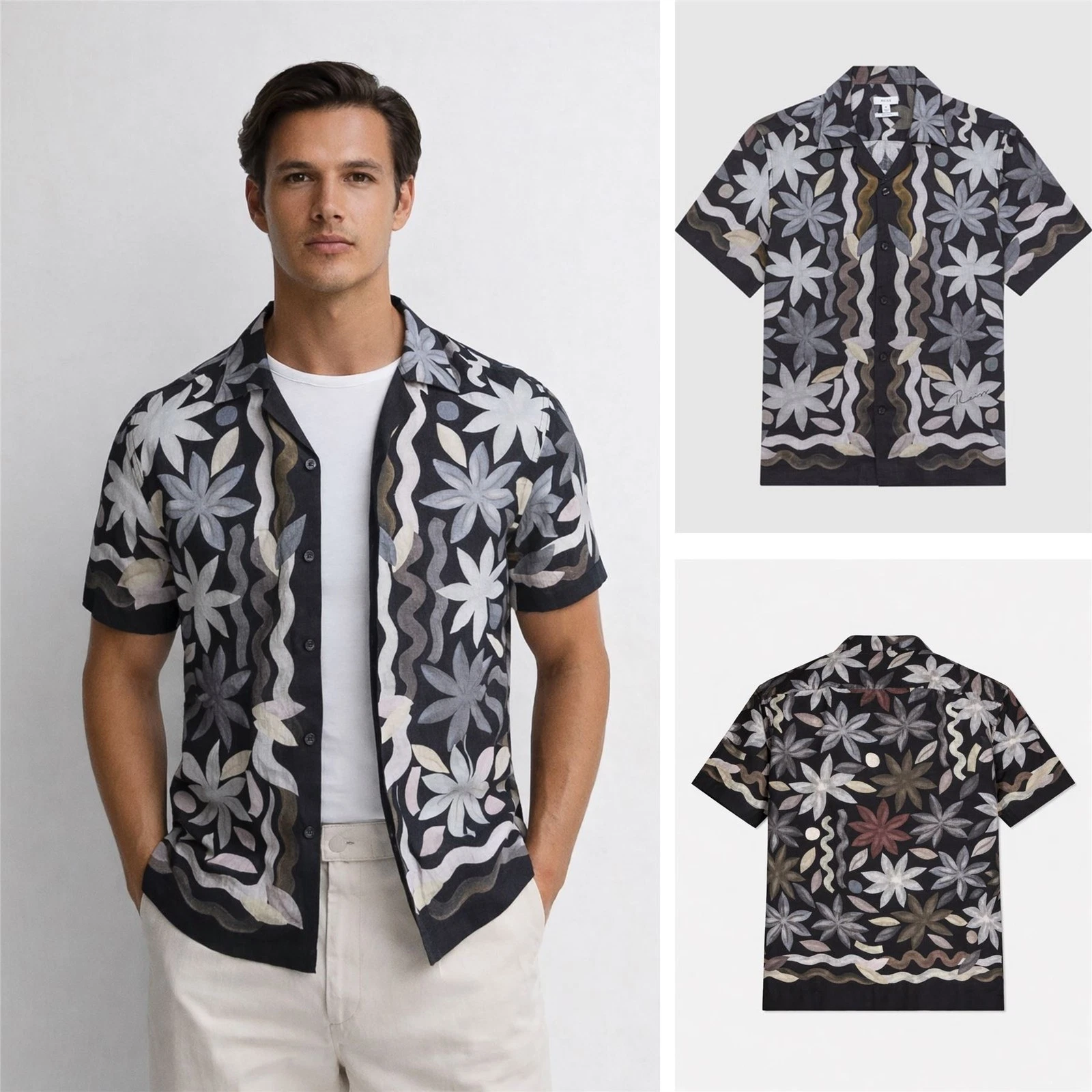 Mens Reiss Black Floral Shirt Delphi Cuban Collar Short Sleeve Summer
Opens in a new window or tab
