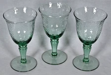 Set of (3) Green Hammered Glass Pattern Water Wine Goblets