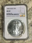 United States Mint American Eagle 1994 1 oz Silver NGC MS 69 Coin 0.999