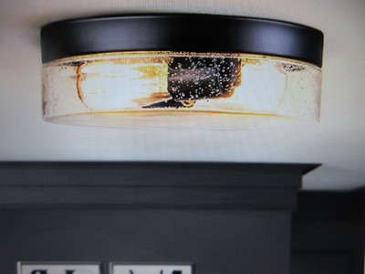 Rennnsan Murphy 2-Light 11.2 in. Black Semi- Flush Mount Light with Seeded Shade