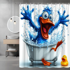 Funny Duck Shower Curtain Blue Cartoon Bathtub Splash