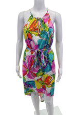 Trina Turk Womens Spaghetti Strap V Neck Floral High Low Dress White Multi Small