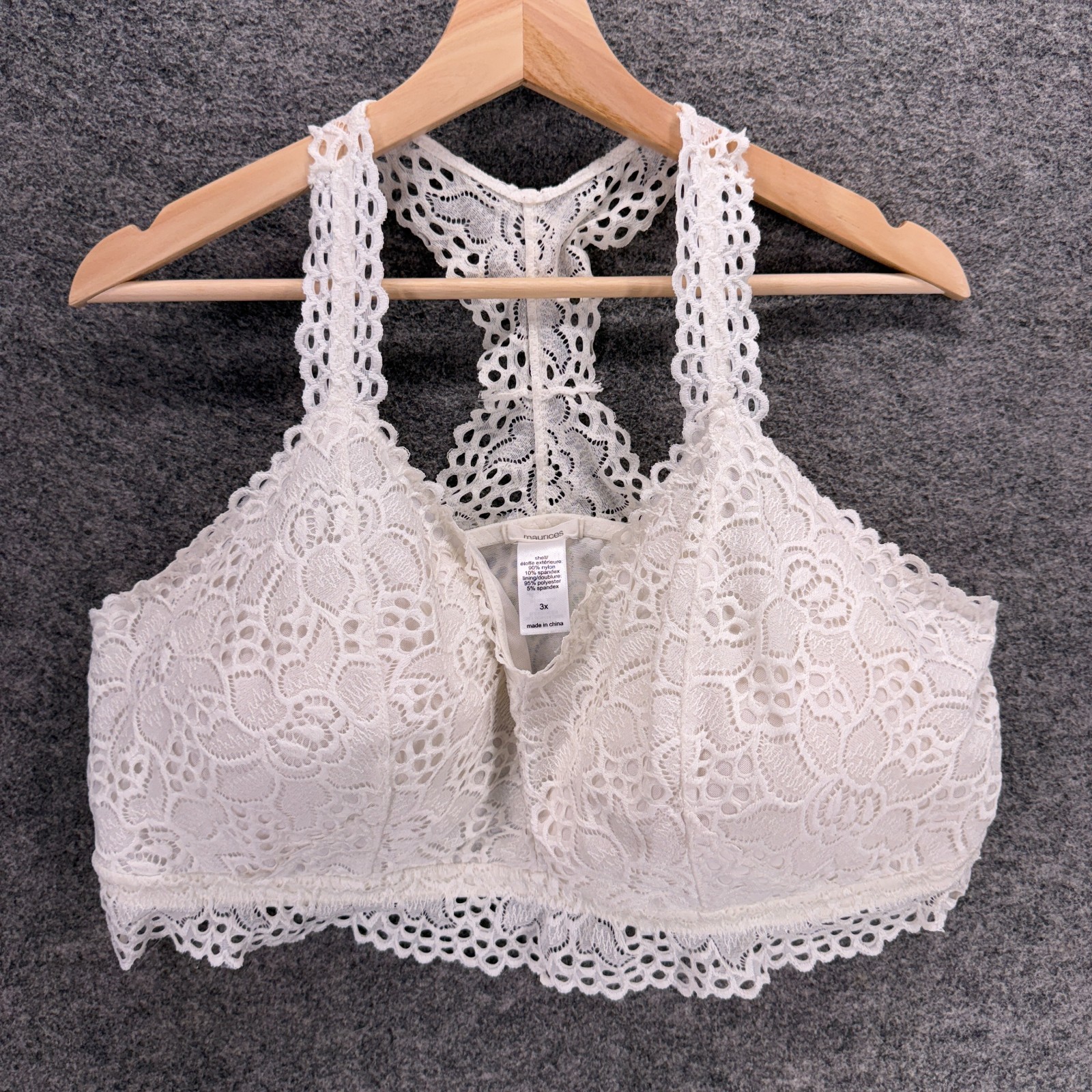 Maurices Bralette Bra Women 3X Plus White Floral Lace Opaque Push Up Wireless-image
