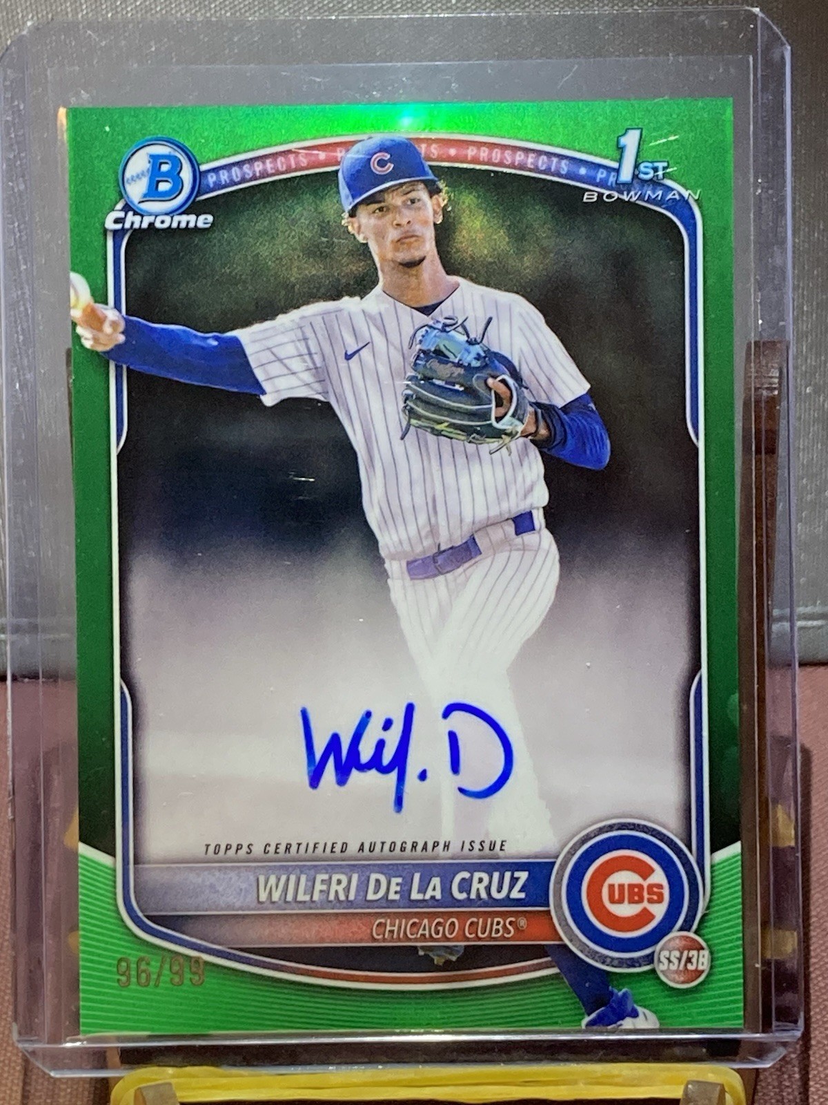 WILFRI DE LA CRUZ 2025 BOWMAN CHROME 1ST BOWMAN GREEN REFRACTOR AUTO CUBS 96/99
