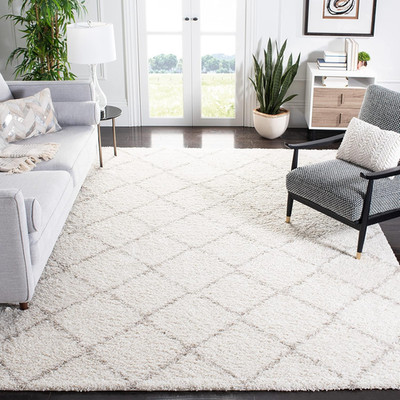 Luxurious 9x12 Ivory & Beige Shag Area Rug - Non-Shedding, Easy Clean