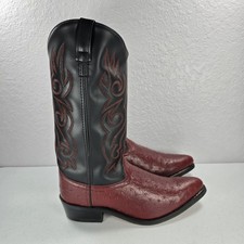 Old West Cowboy Boots Mens 11 Ee Black Cherry Red Ostrich Print Western Vcm2022