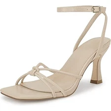 Lacigo Womens Size 7.5 Tan 3.5" Heel Ankle Strap Slingback Strappy Sandal Shoes