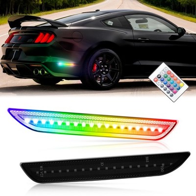 RGB LED Side Marker Lights for Ford Mustang 2015-2023 Rear Fender Bumper Smoked