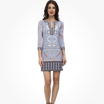BCBG Maxazria HAYDEN Dress Size Xsmall  Blue Pink Paisley Hippie Boho