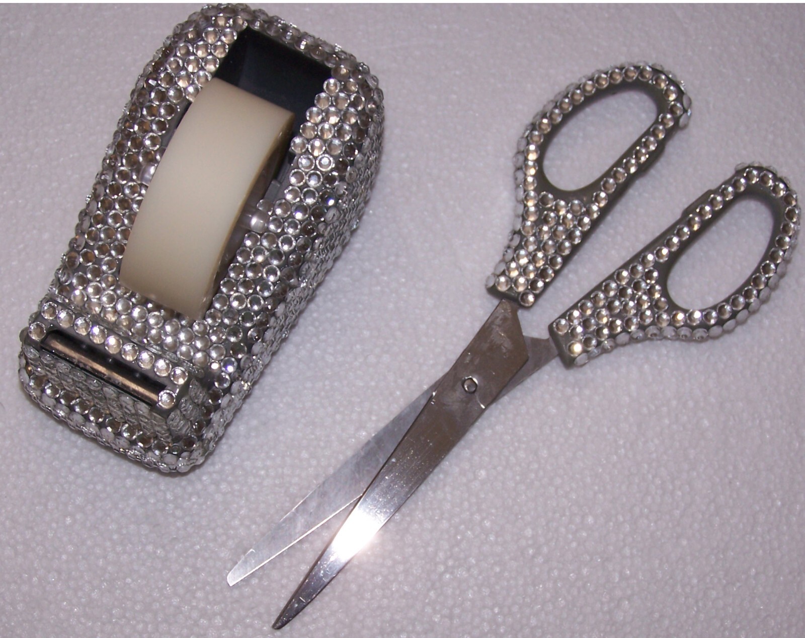 Rhinestone Tape Dispenser and Rhinestone Scissors Desk Accessories-image