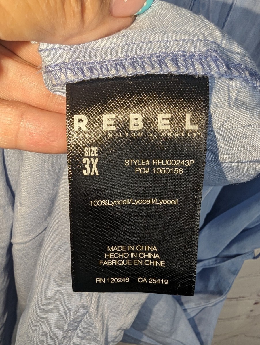 rebel wilson denim dress Rebel Wilson Women's Light Blue Denim Look Button Up Midi Shirt Dress Size  3X