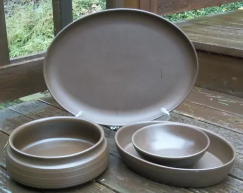 DENBY LANGLEY MAYFLOWER CLOSE OUT SALE 4 PIECES:  2 BOWL, OVAL BAKER, PLATTER