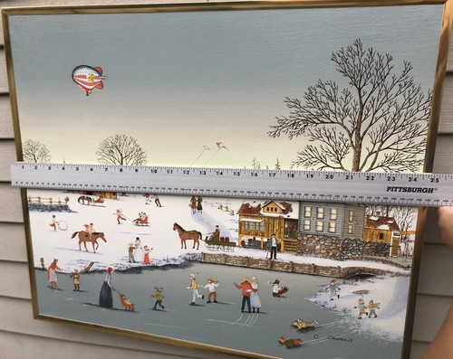 Vintage Signed C.Carson Ice Skating & County Fair On Canvas Framed - Picture 8 of 12