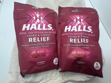 HALLS Relief Cherry Flavor Cough Drops 2 Bags 60 Total Drops Exp 04/2026