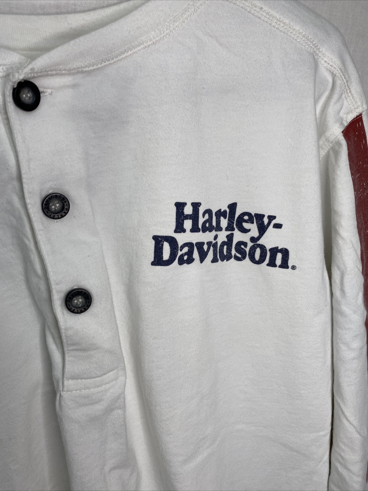 90'S COTTON DELUXE Harley Davidson Henley Neck Motorcycle Bike T-Shirt Made in USA Men's XL /eaa447833