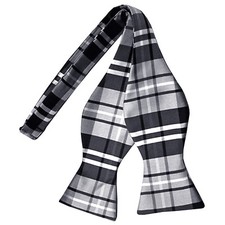 New men's self tie free style bow tie plaid  checkers formal wedding gray black