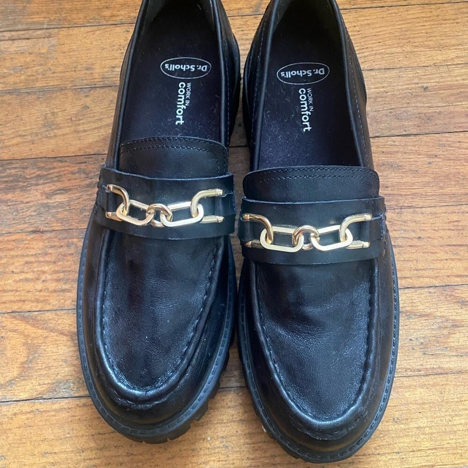 Mocasines gruesos negros Freya exclusivos talla 10 ASRA con detalle dorado Foto 4 de 4