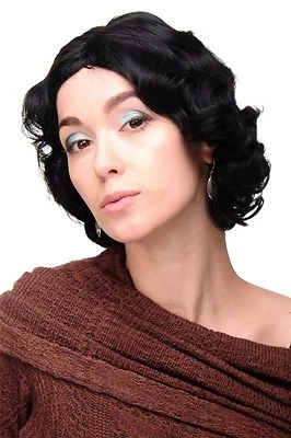 WIG ME UP Damen Perücke 20er Jahre Swing Bob gewellt Perücke Schwarz ca. 25 cm A4002-1