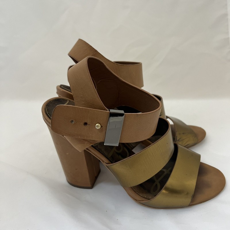 Sam Edelman Block Heels Size 8 Women Yelena Leather Ankle Strap Brown