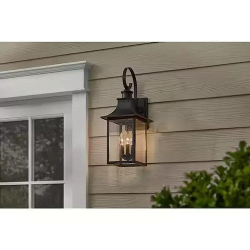 Edgehill 3-Light Matte Black Outdoor Wall Lantern Sconce with Clear Seeded Glass - Picture 2 of 4