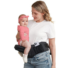 BABYMUST Hip Seat Baby Carrier Adjustable Waistband  Pockets - BLACK - YM018