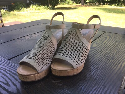 Franco Sarto Clinton2 CorkWedge Sandals Taupe Womens Size 10