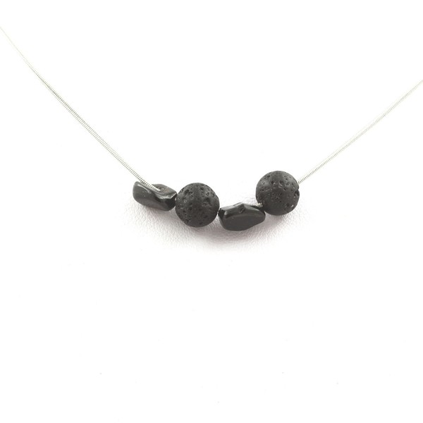 Kette Lava Perlen + Turmalin Schorl Aus Brasilien 8 Mm Edelstahlkette-image